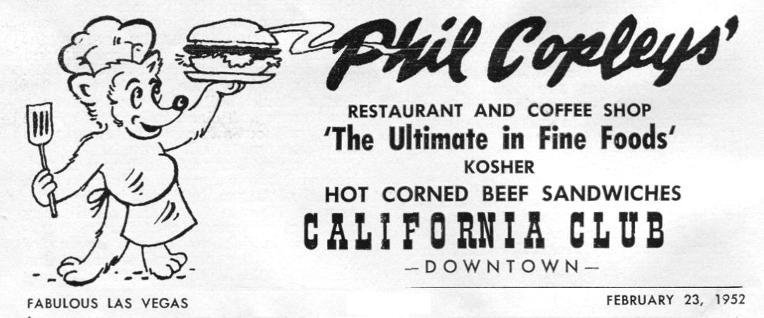 Phil Copley's California Club advertisement 1952