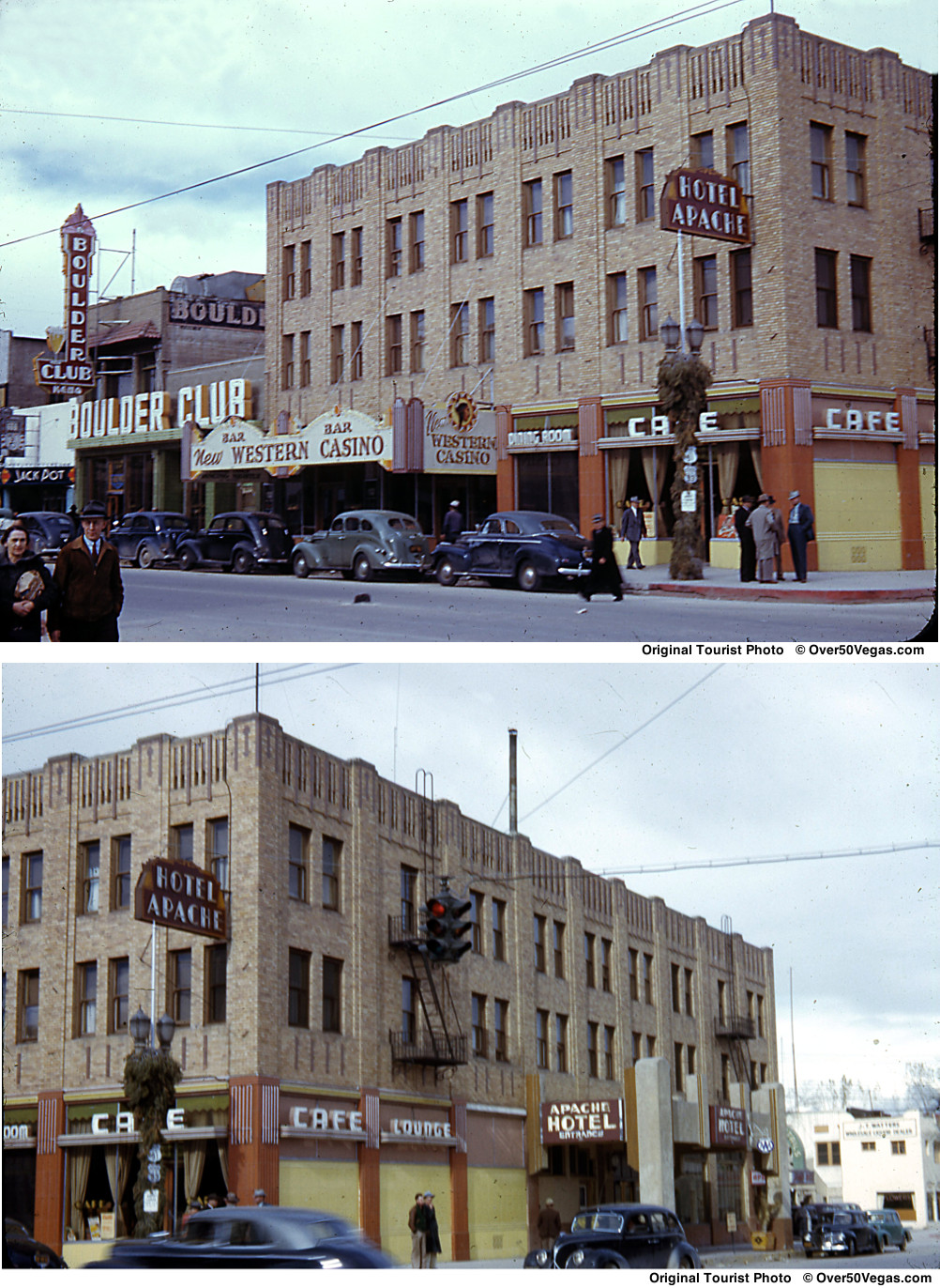 A rare color tourist photo of the Apache Hotel and the entrance to the hotel at 102 N. 2nd Street.