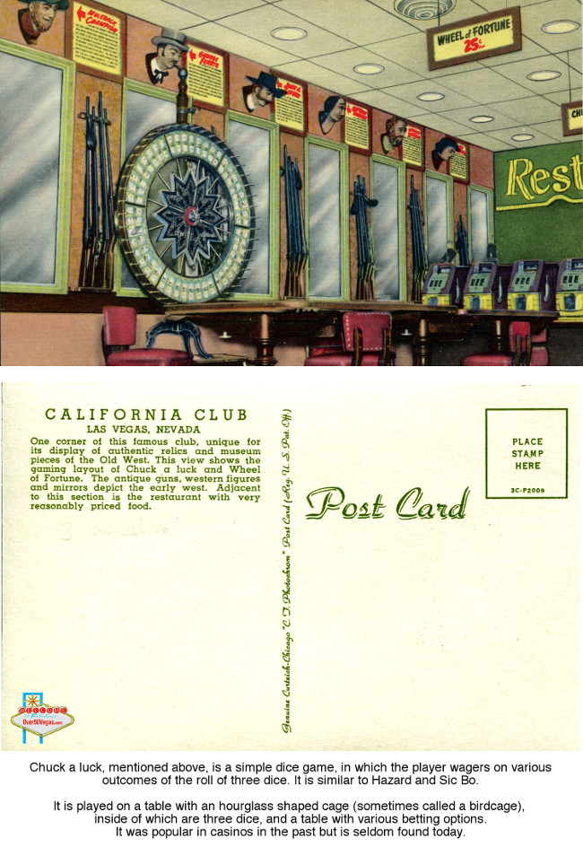 California Club- postcard showing inside gaming