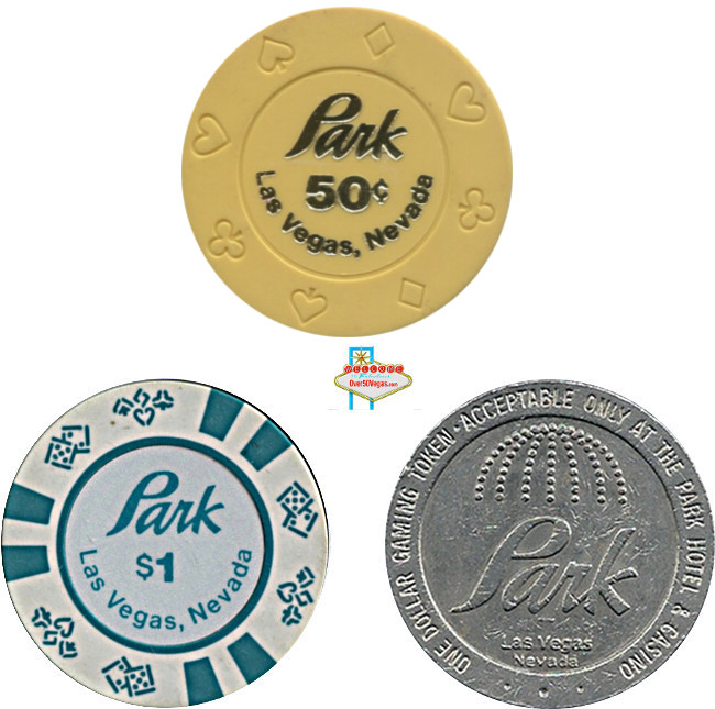 Chips and token from Park Hotel Casino downtown Las Vegas
