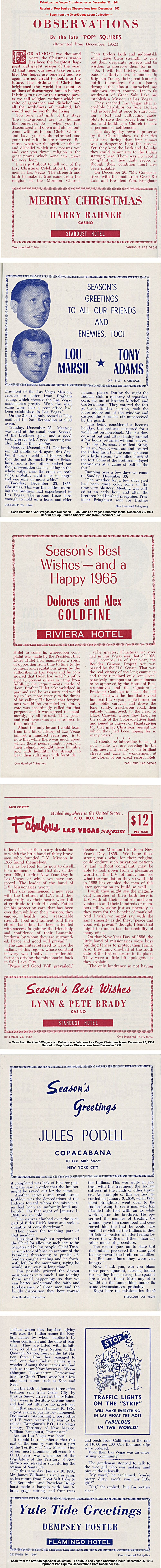  Fabulous Las Vegas Christmas Issue  December 26, 1964 
Reprint of Pop Squires Observations from December 1952